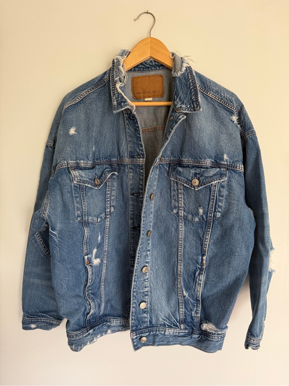 American Eagle Distressed Oversized Denim Jacket | Medium